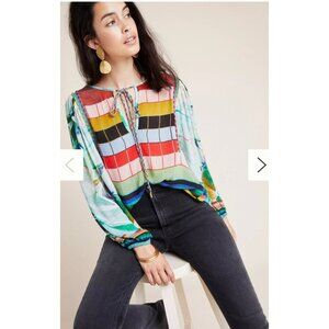 Bl^nk Elouera Peasant Blouse X-Small Oversuzed Stripe Embroidered Boho